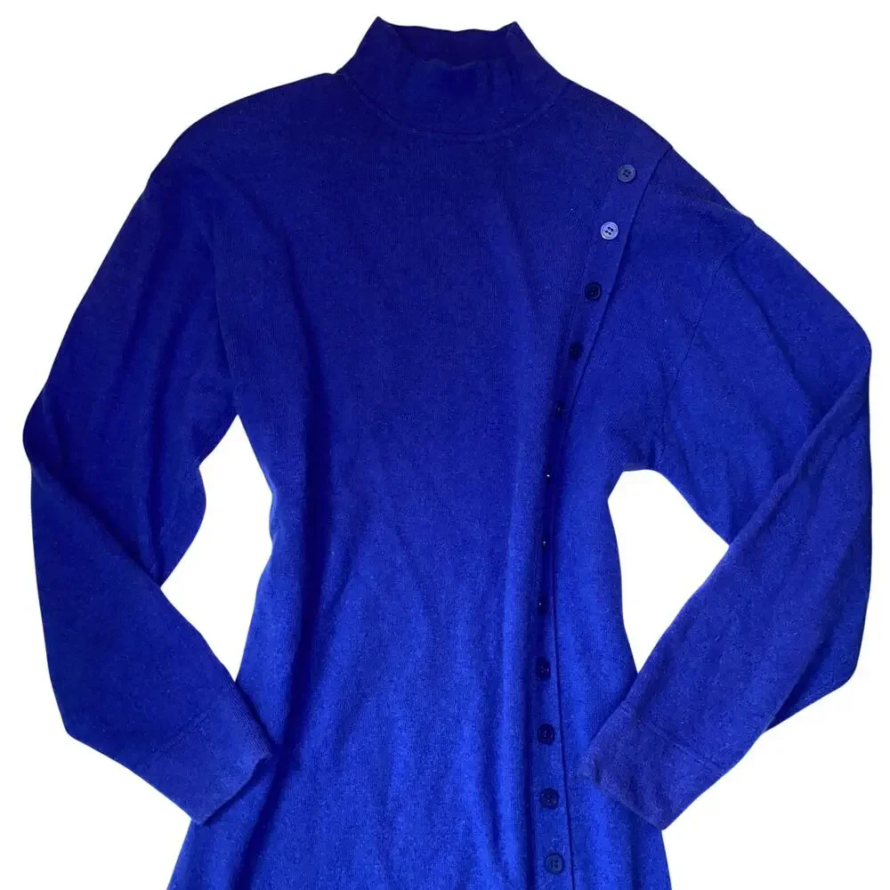 True Vintage Rabbit Hair and Lambswool Luxury Old Money Asymmetric Button Dress - Picture 11 of 16